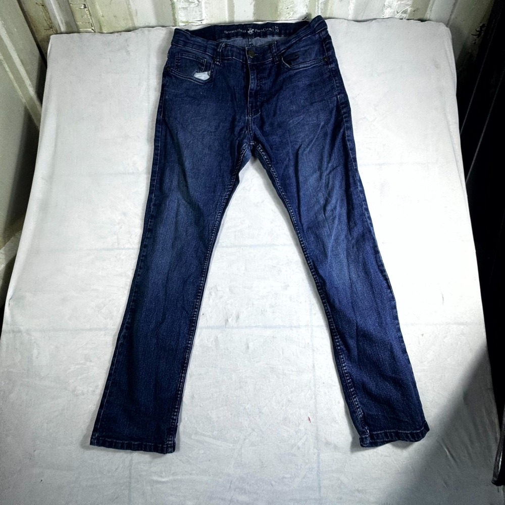 Beverly Hills Polo Club Straight Jeans Mens 34x32 Blue Denim Rider Logo Travel